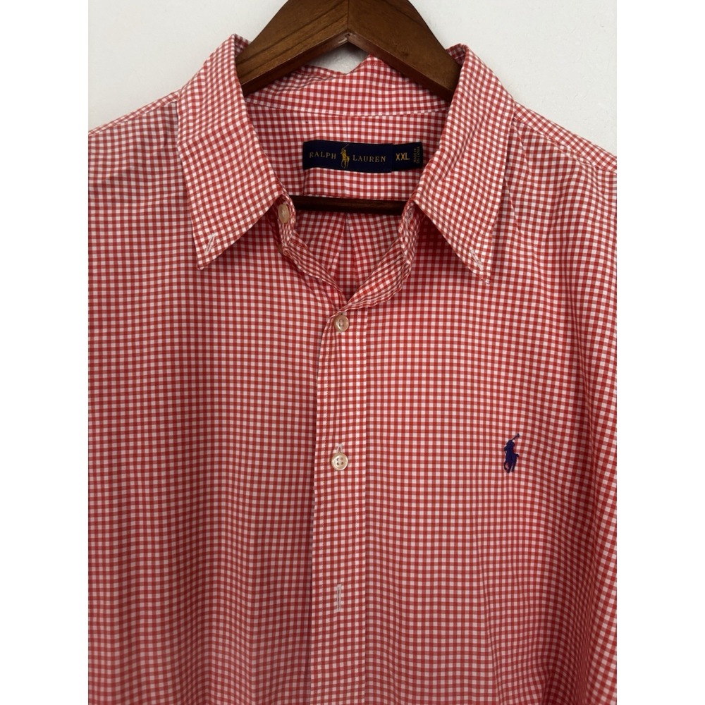 Polo Ralph Lauren Men's‎ XXL Orange Gingham Cotton Shirt Custom Fit Long Sleeve